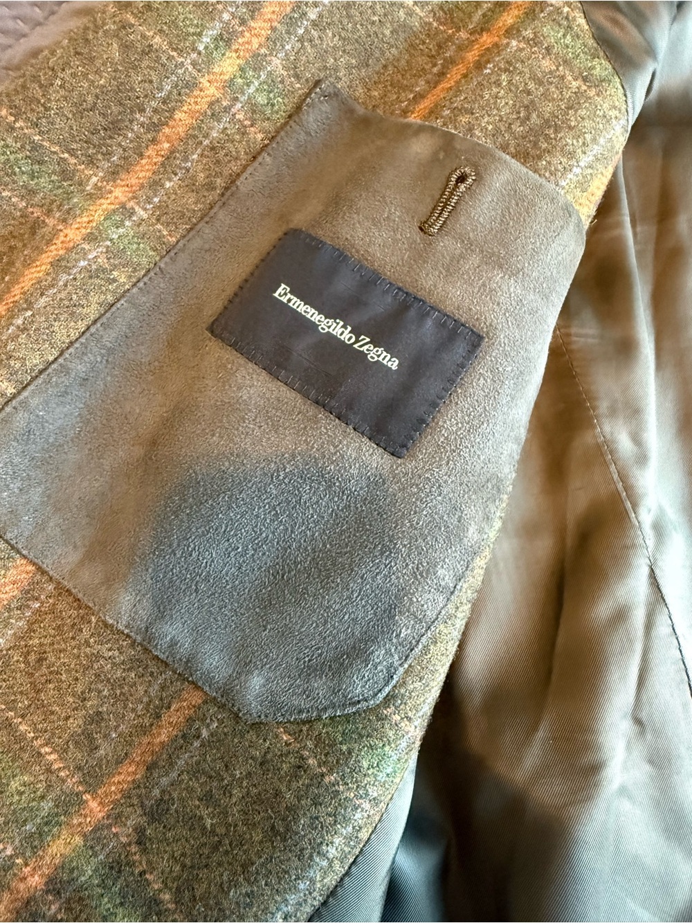 Ermenegildo Zegna Green Plaid Sport Coat with Tan & Orange Windowpane - Picture 7 of 15